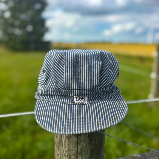 Vintage Lee Hickory Stripe Engineer Cap Made in USA Railroad Train Conductor Hat Sanforized Cotton Workwear Union Made