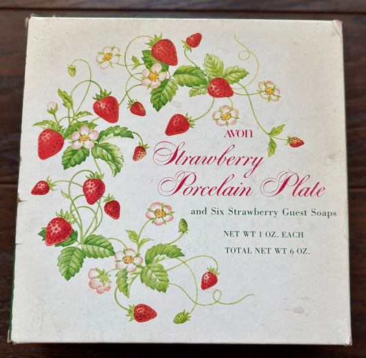 1978 Vintage Avon Strawberry Souvenir Plate and Six Strawberry Guest Soaps | Deadstock