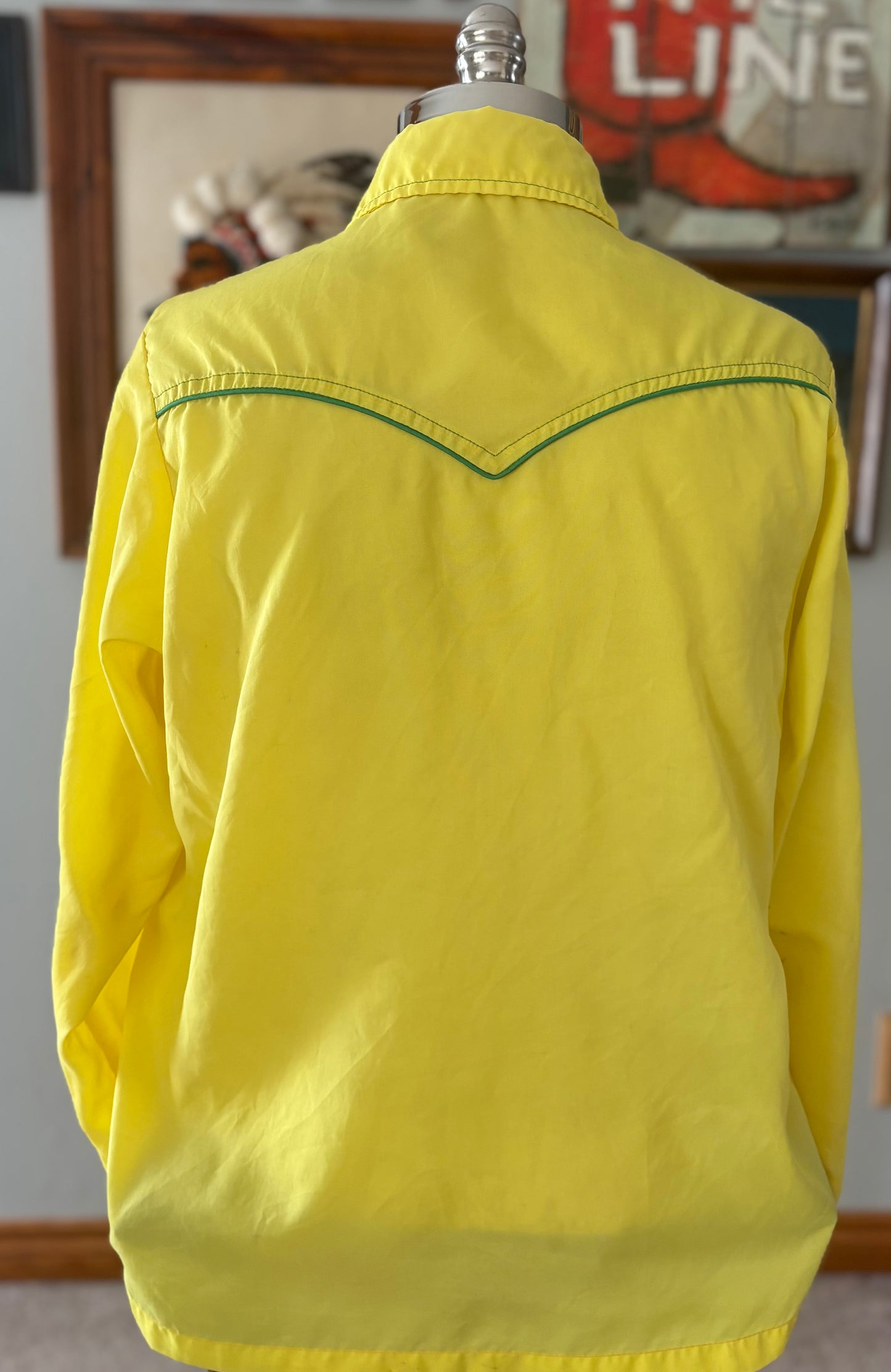 Vintage 70s Western Windbreaker Jacket Yellow Rodeo Yoke Piped Ranchwear