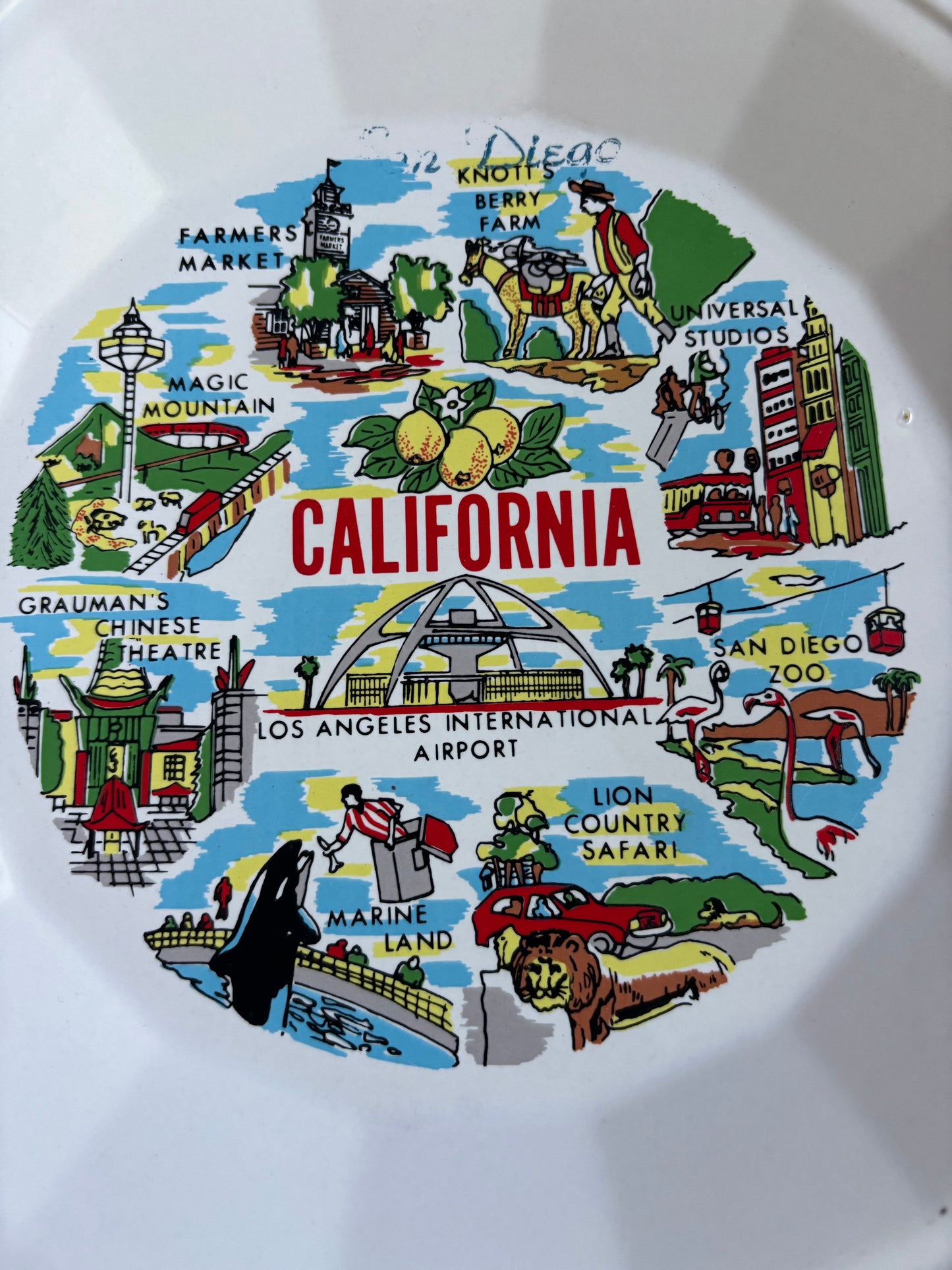 Vintage 1978 California Souvenir Plate Homer Laughlin USA Travel Landmark Collector Plate Gold Trim