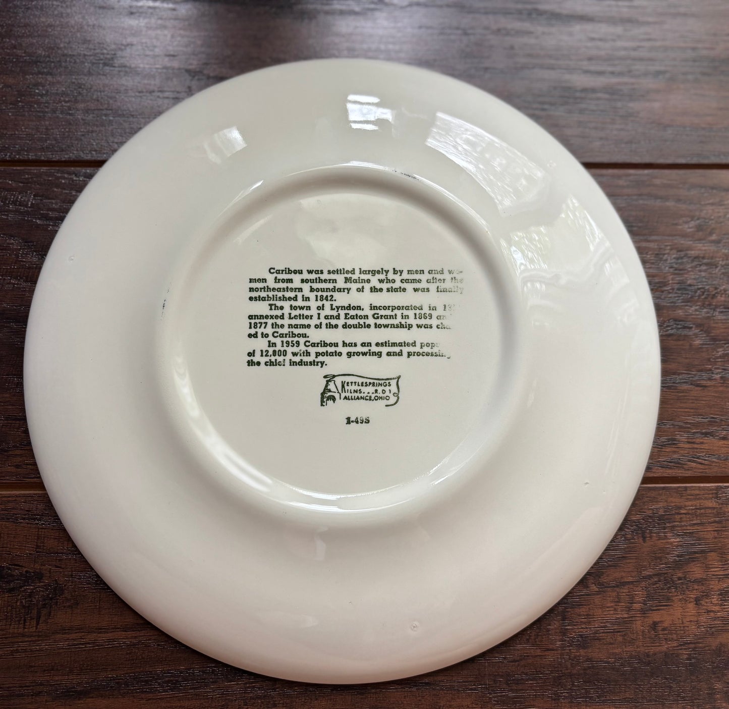 Vintage 1959 Caribou Maine Centennial Plate | Kettlesprings Kilns Souvenir Plate | Mid Century Americana Transferware | Maine Potato Country