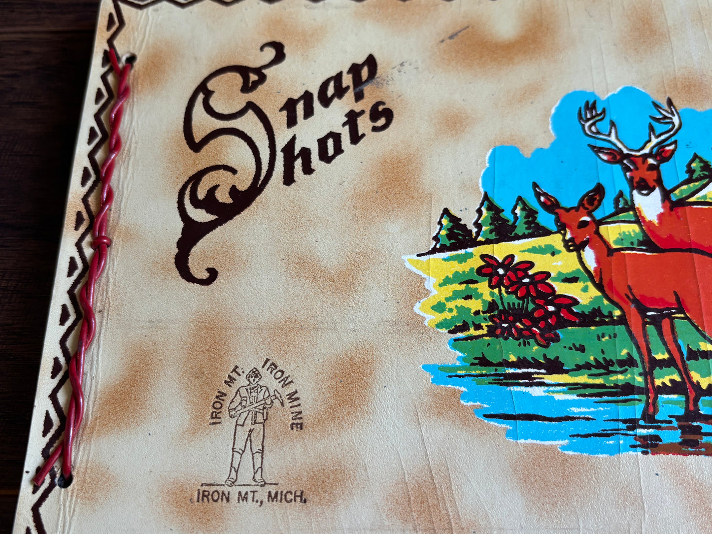 Vintage Iron Mountain Michigan Snap Shots Photo Album | Mid Century Deer Souvenir Scrapbook | Upper Peninsula Travel Memorabilia
