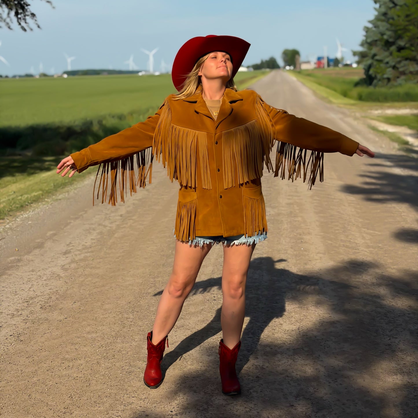 Vintage Schott NYC Western Fringe Suede Jacket USA Made Tobacco Brown Leather Coat Size 42 Cowboy Rodeo Boho Statement Piece