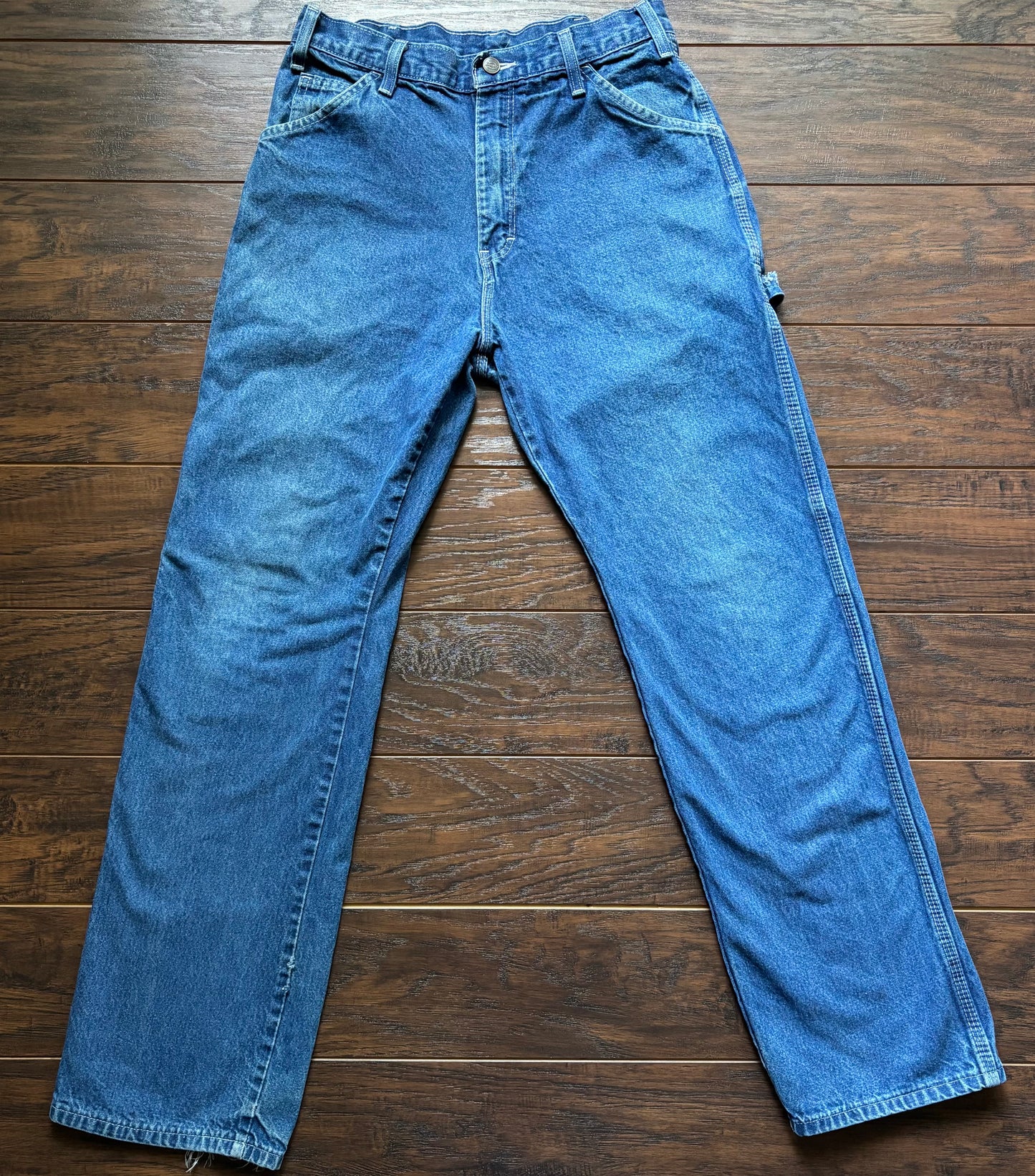 Vintage Dickies Carpenter Jeans 30x30.5 Blue Denim Workwear Utility Pants Y2K Hammer Loop Distressed Faded Men’s