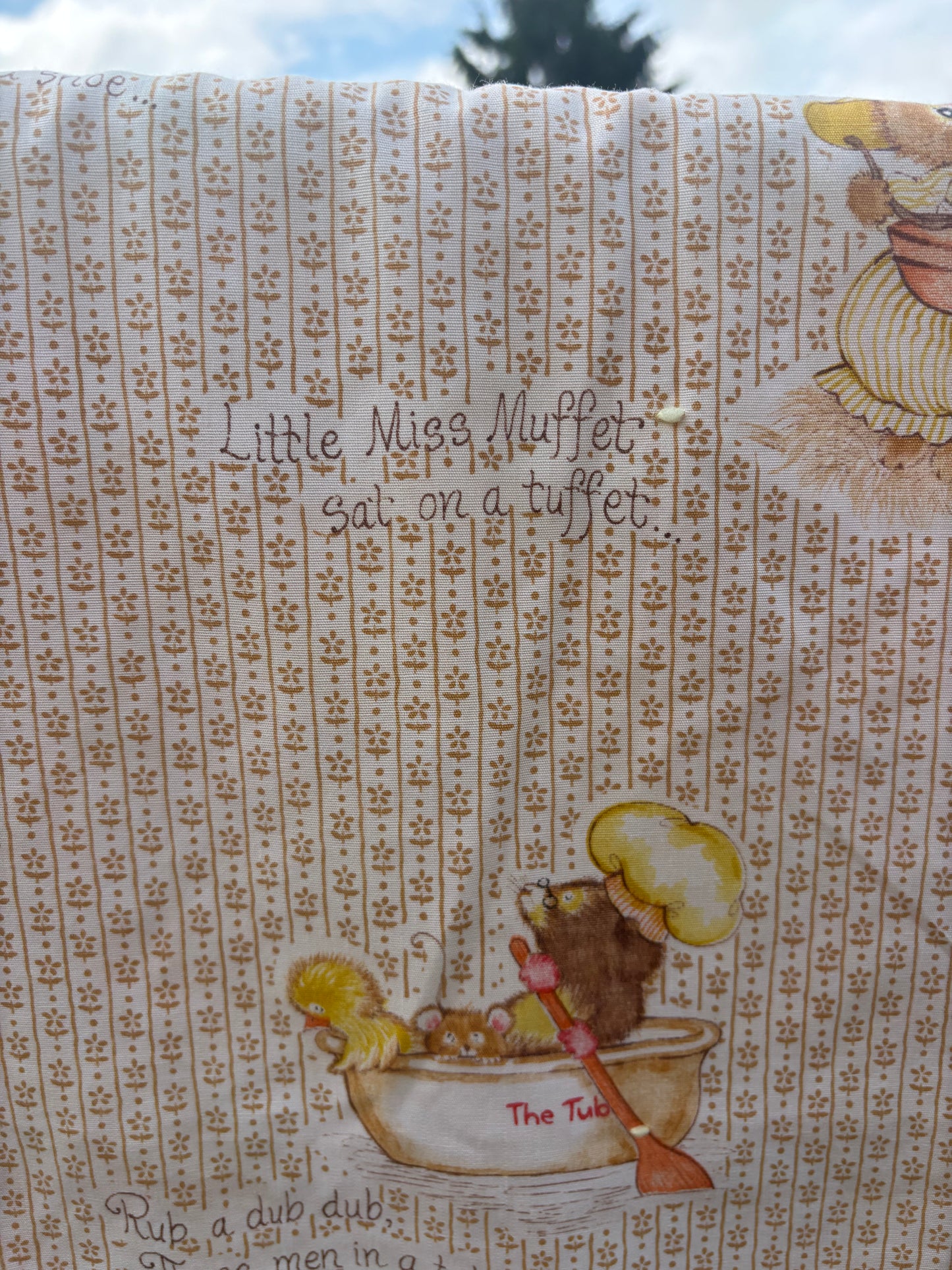 Vintage Handmade Nursery Rhyme Baby Quilt Blanket Mother Goose Yellow Gingham