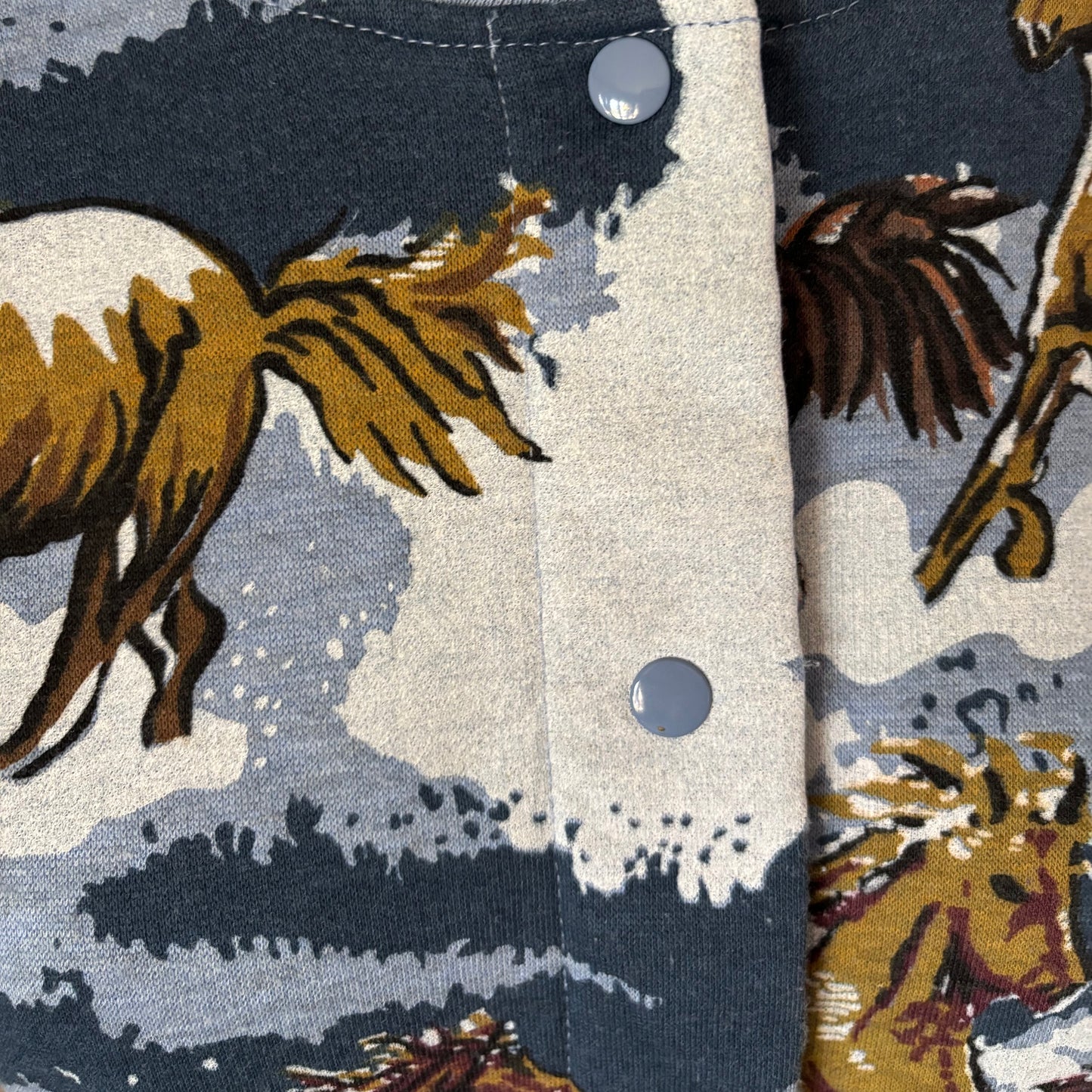 Vintage Blair Horse Print Snap Front Fleece Jacket | 90s Western Equestrian Sweatshirt Cardigan | Running Horses Novelty Print | Women’s Med
