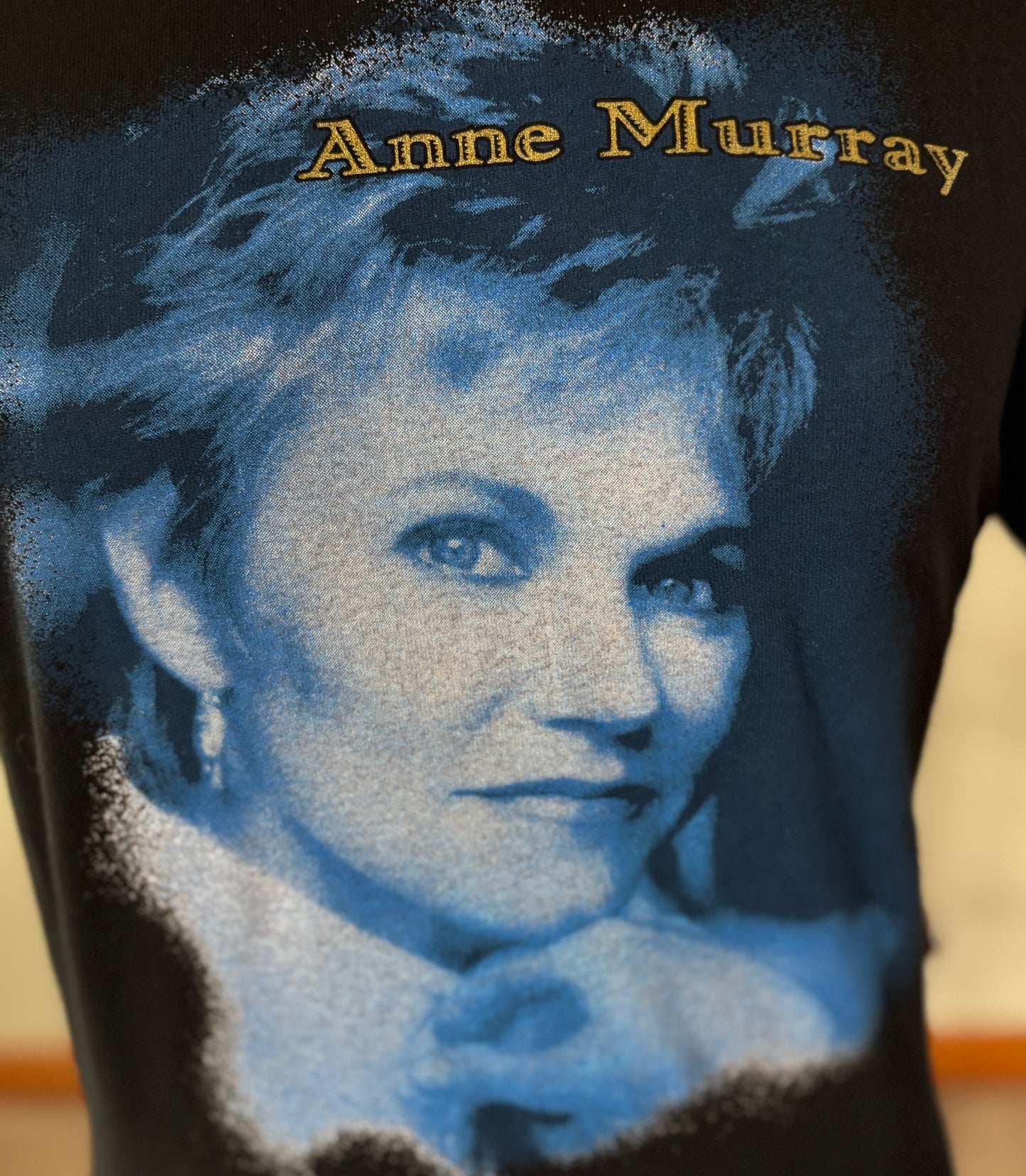 Vintage Anne Murray T Shirt Large 90s Country Music Portrait Black Blue Graphic Fruit of the Loom Heavy Cotton