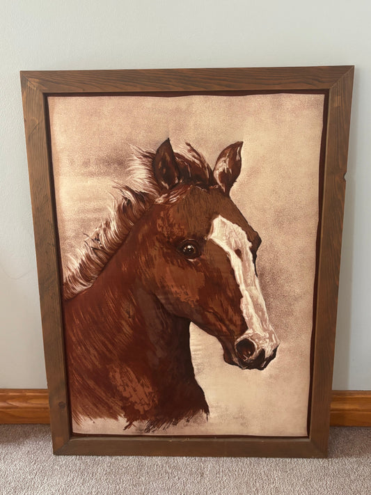 Vintage Quilted Horse Wall Hanging Framed Applique Textile Art Western Decor
