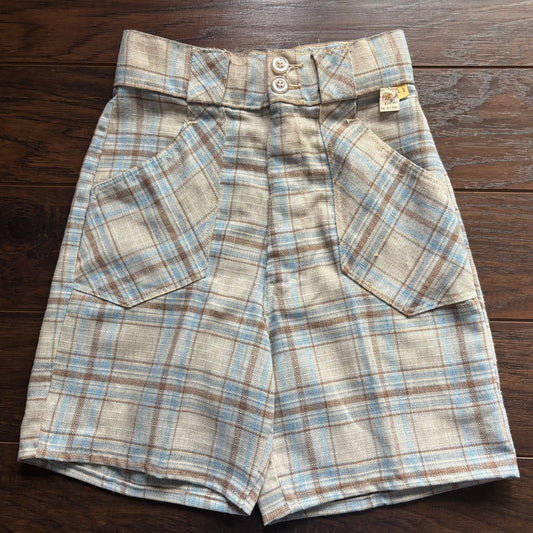 Vintage 70s Plaid High Waisted Shorts Deadstock Polyester Size 9 Junior Pocket Shorts NOS