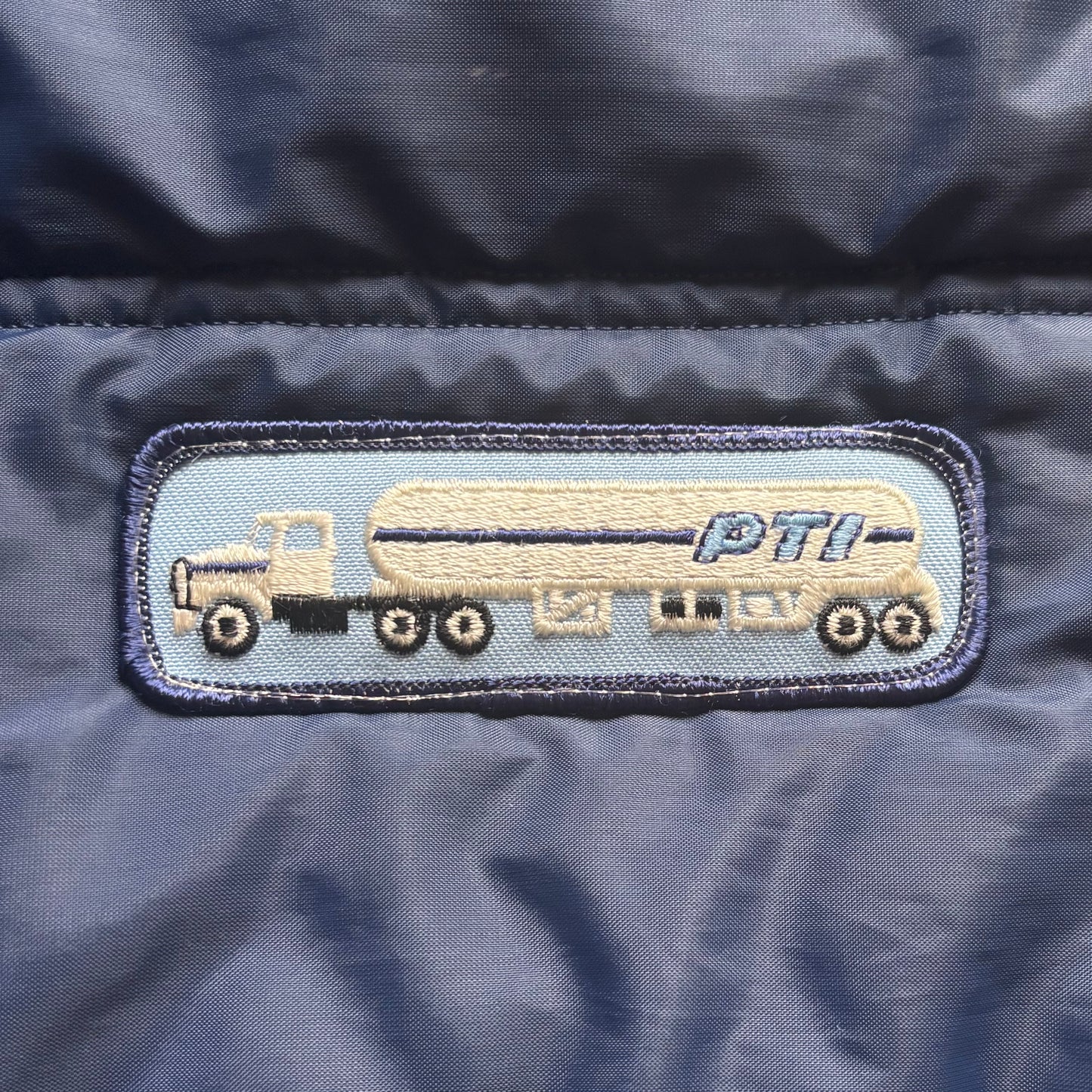 Vintage Puffer Vest with PTI Patch XL Made in USA Blue Quilted Workwear Puffer Vest