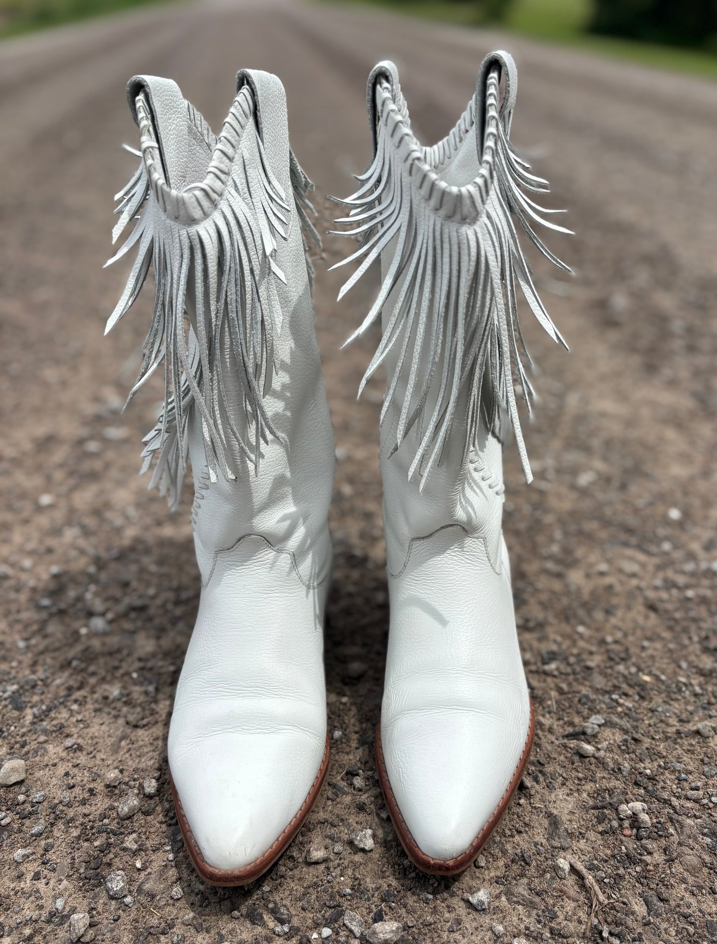 Vintage Tonka by Circle S White Fringe Western Boots | Women’s Leather | Boho Festival Western Bridal Boots