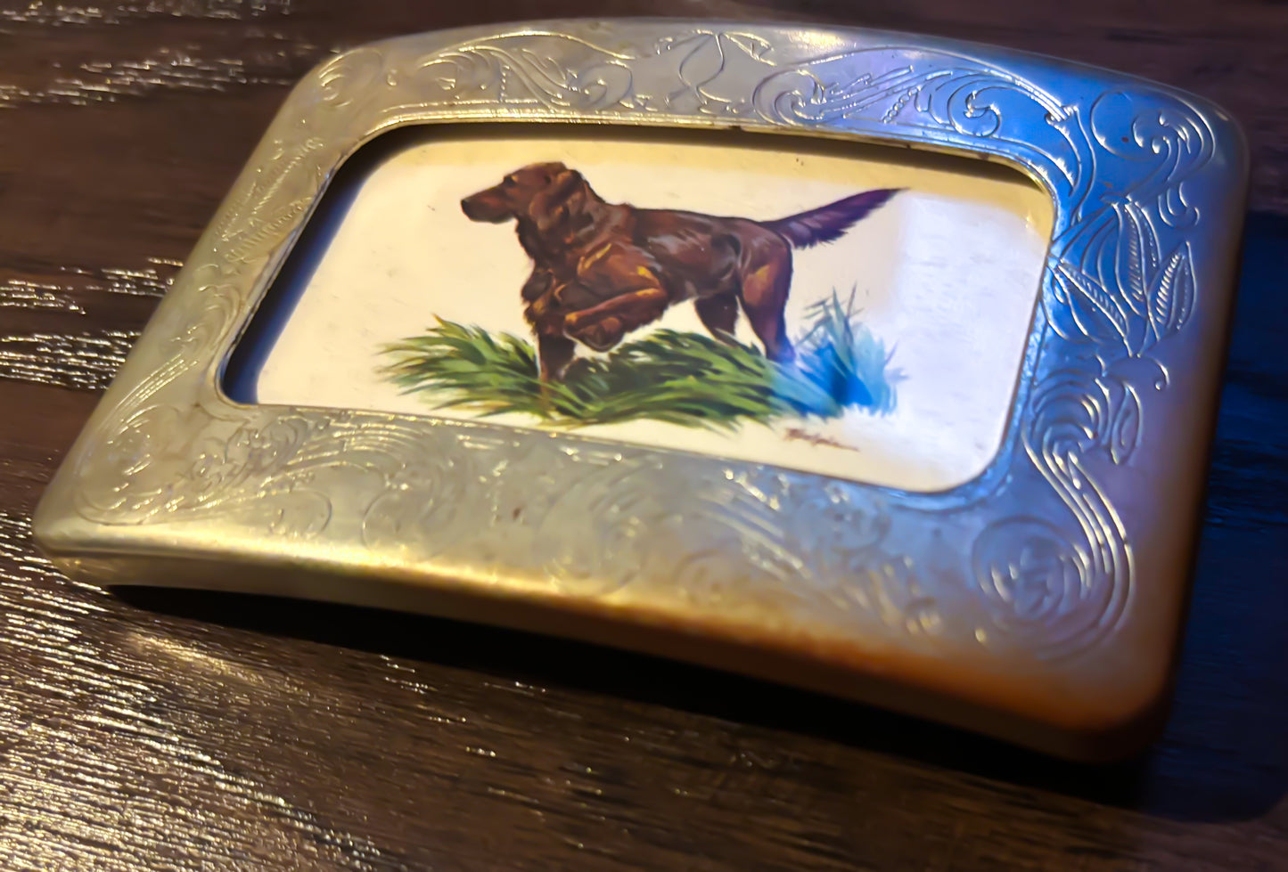 Vintage Buddy’s Belt Buckle Stainless Steel Irish Setter Bird Dog Milwaukee Wisconsin