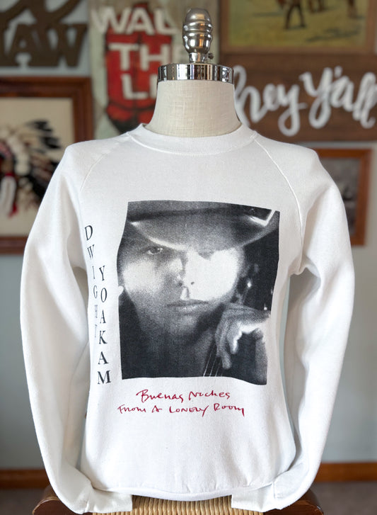 Vintage 1988 Dwight Yoakam Sweatshirt Buenas Noches From a Lonely Room Screen Stars USA Country Music Crewneck RARE