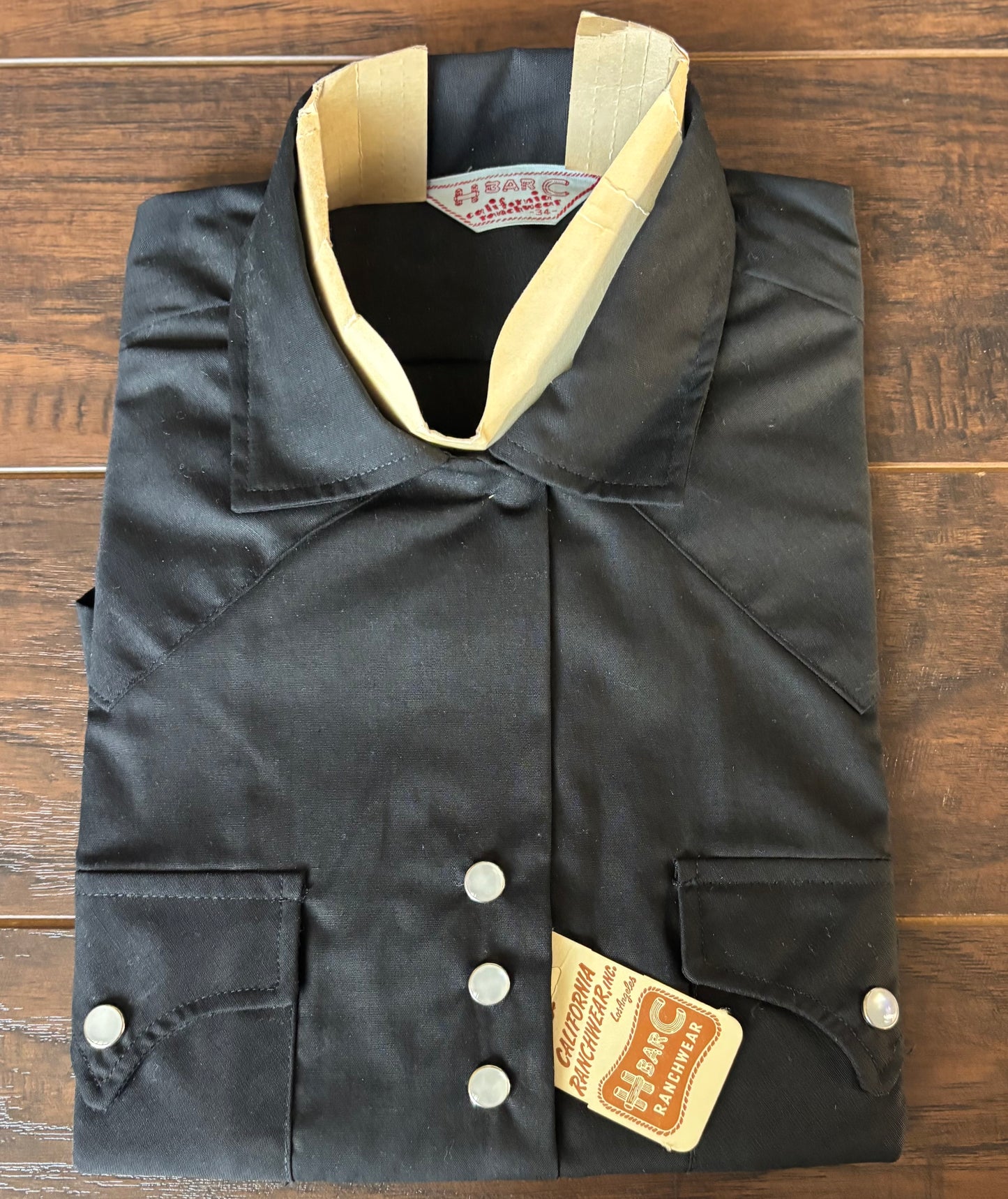 Vintage H Bar C Women’s Western Shirt Deadstock Black Pearl Snap Shirt 1960s Ranchwear California Ranchwear NOS