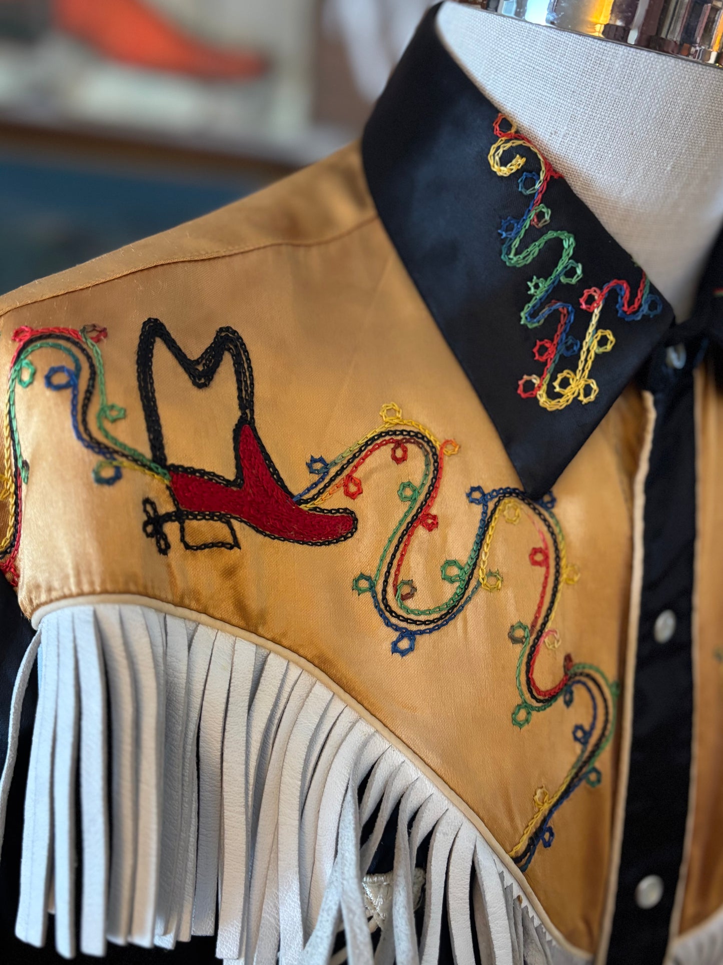 50’s/60’s Vintage Western Men’s Western Craft by Christensen with Rainbow Chain Stitching and Fringe | Made in Canada