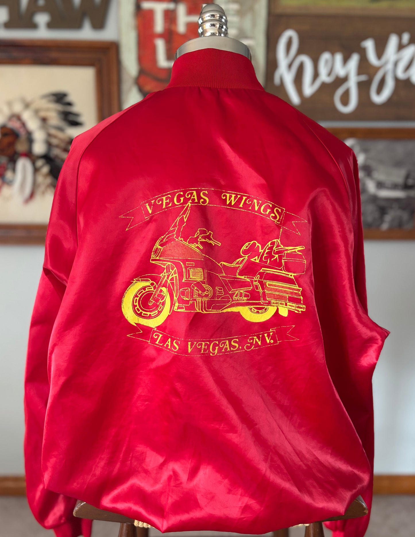 Vintage Las Vegas Satin Jacket XL Red Westark USA Vegas Wings Motorcycle Jacket