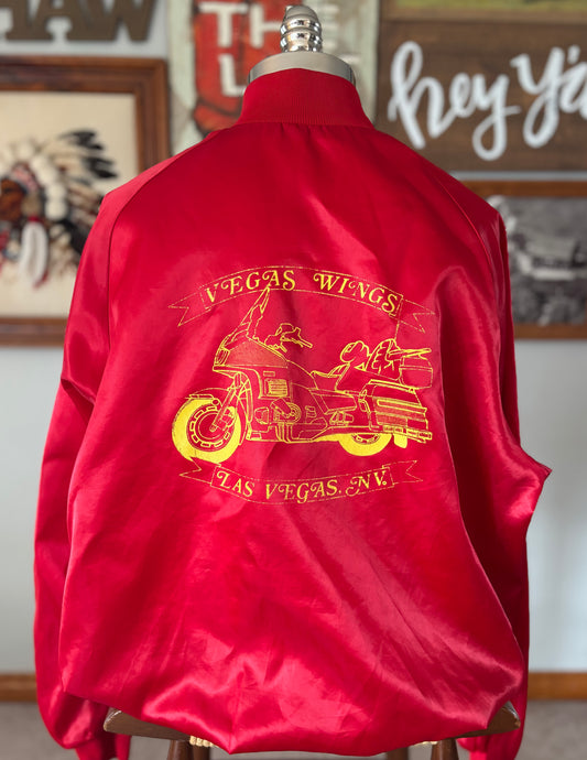 Vintage Las Vegas Satin Jacket XL Red Westark USA Vegas Wings Motorcycle Jacket