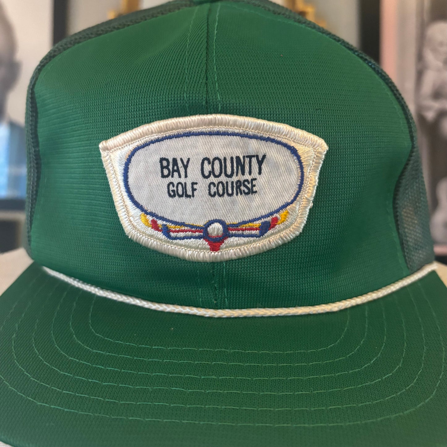 Vintage Bay County Golf Course Hat Essexville Michigan Green Rope Snapback Trucker Cap Made in Korea 1980s Golf Hat