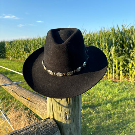 Vintage Western Stallion by Stetson Black XX Premium Wool Cowboy Hat with Conchos Hat Band | Made in Texas, USA