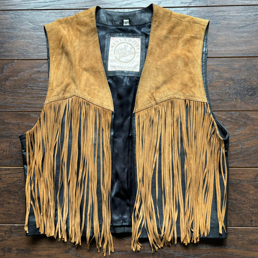 Vintage Western Mine & Bill’s Outfitters Leather Vest with Fringe and  Silver Conch | Jim Noble Designs