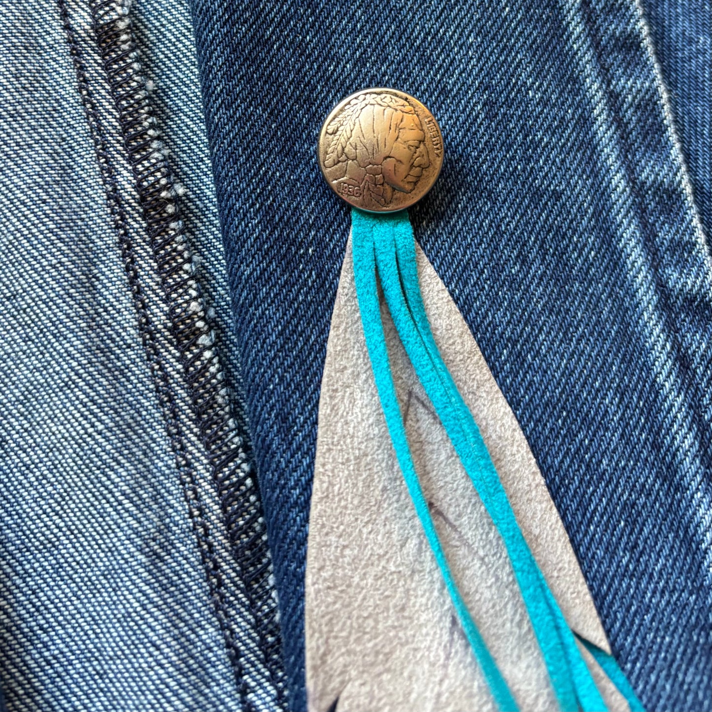 90’s Vintage Western Women’s Wanted Beautiful by Beads Denim Vest with Feathers