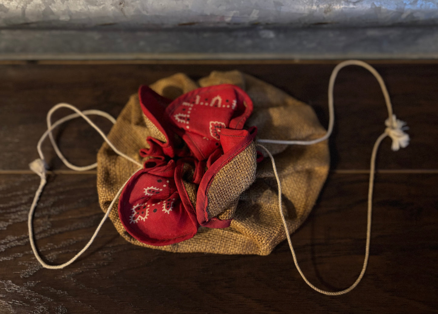 Vintage Homemade Burlap Hobo Handbag with Bandana Lining