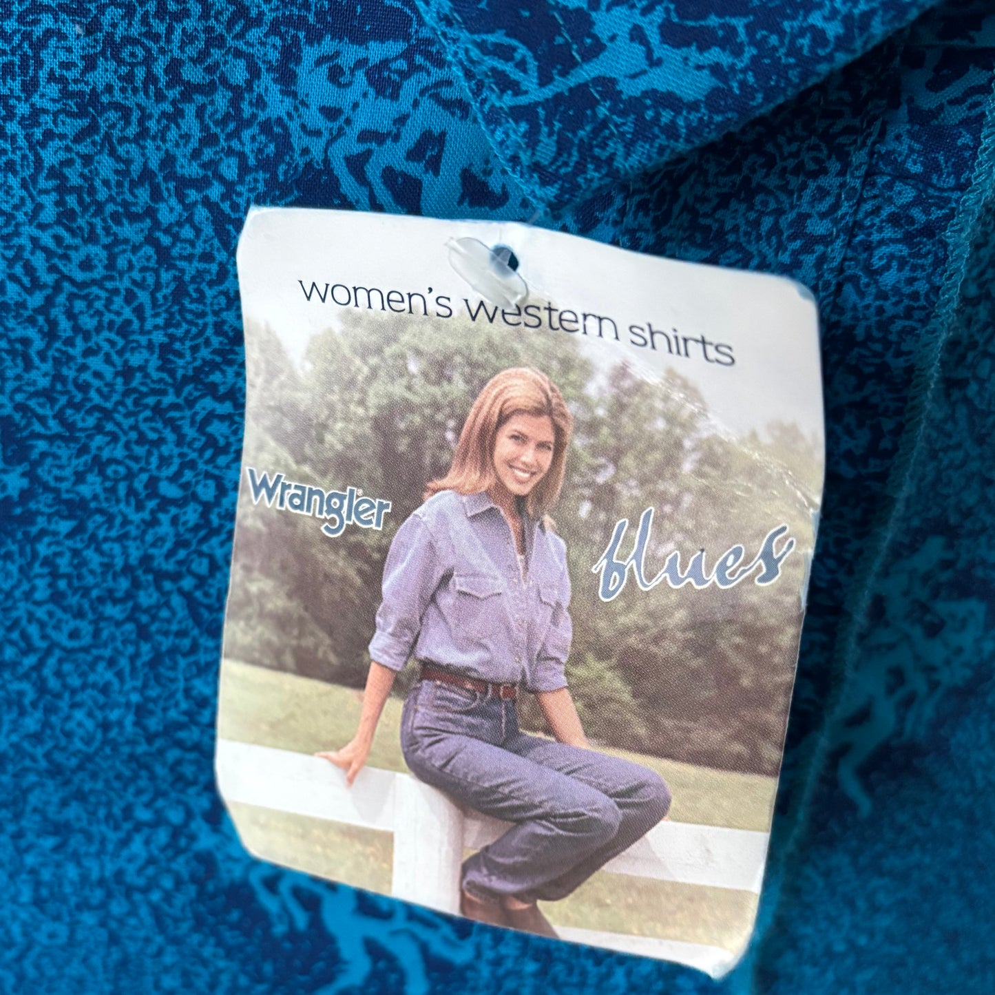 Vintage Wrangler Blues Western Shirt NWT | Turquoise Horse Print Button Up | Women’s Cotton Cowgirl Shirt | Deadstock Rodeo Top