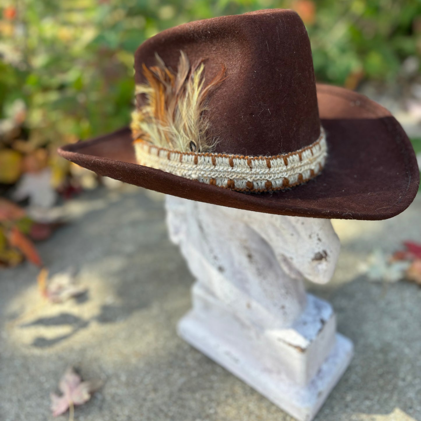 Vintage Western 100% Wool Cowboy Hat with Hatband and Feathers