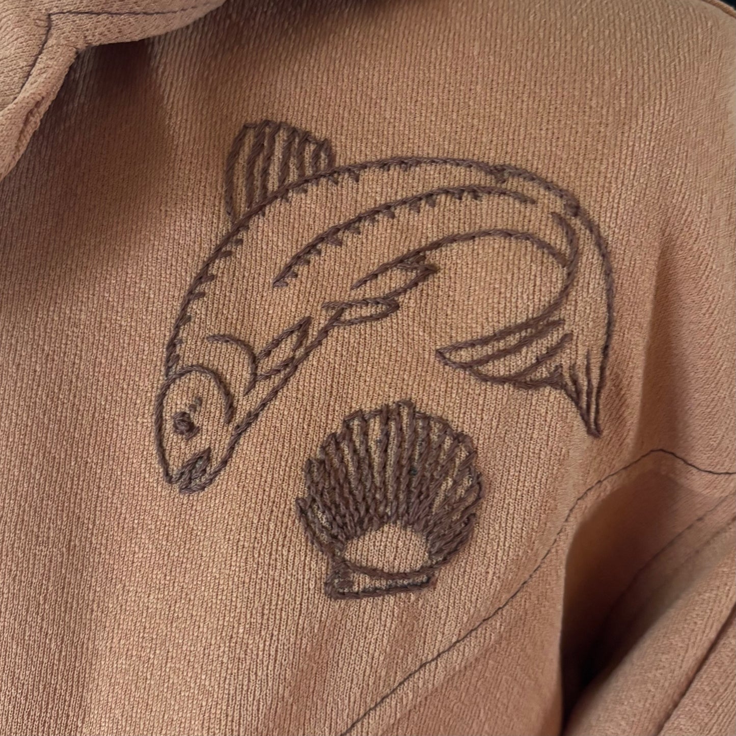 Vintage 1970s Handmade Embroidered Fish Western Shirt