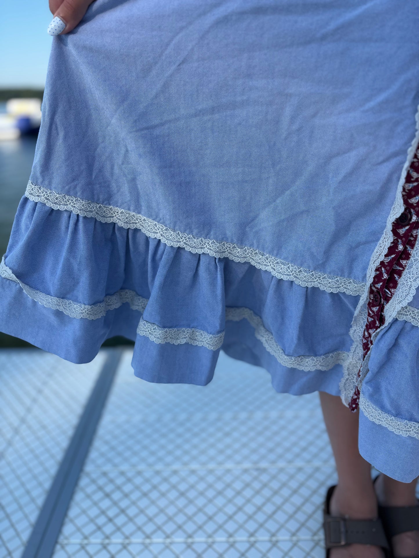 Vintage Western Women’s Homemade Chambray Skirt with with Duck Print Trim