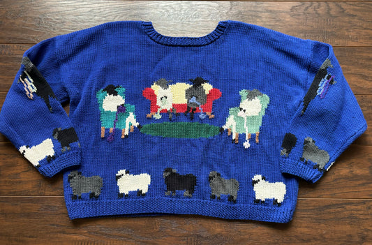 Vintage Hand Knit Lambs Knitting Pullover Sweater