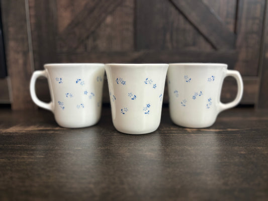 Vintage Corning Blue Floral Coffee Mug Set of 3 | Corning USA Milk Glass | Cottagecore Kitchen Decor