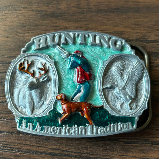 1986 Vintage “Hunting An American Tradition” The Great American Buckle Co with Enamel Resin