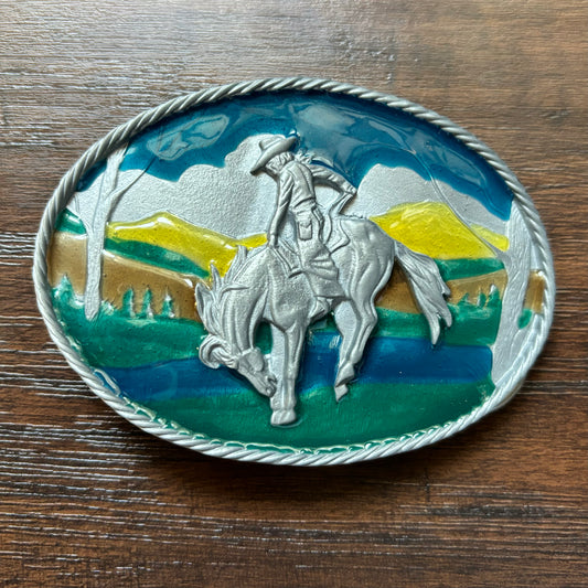 1981 Vintage Buckin’ Bronco Enamel Belt Buckle | The Great American Buckle Co.