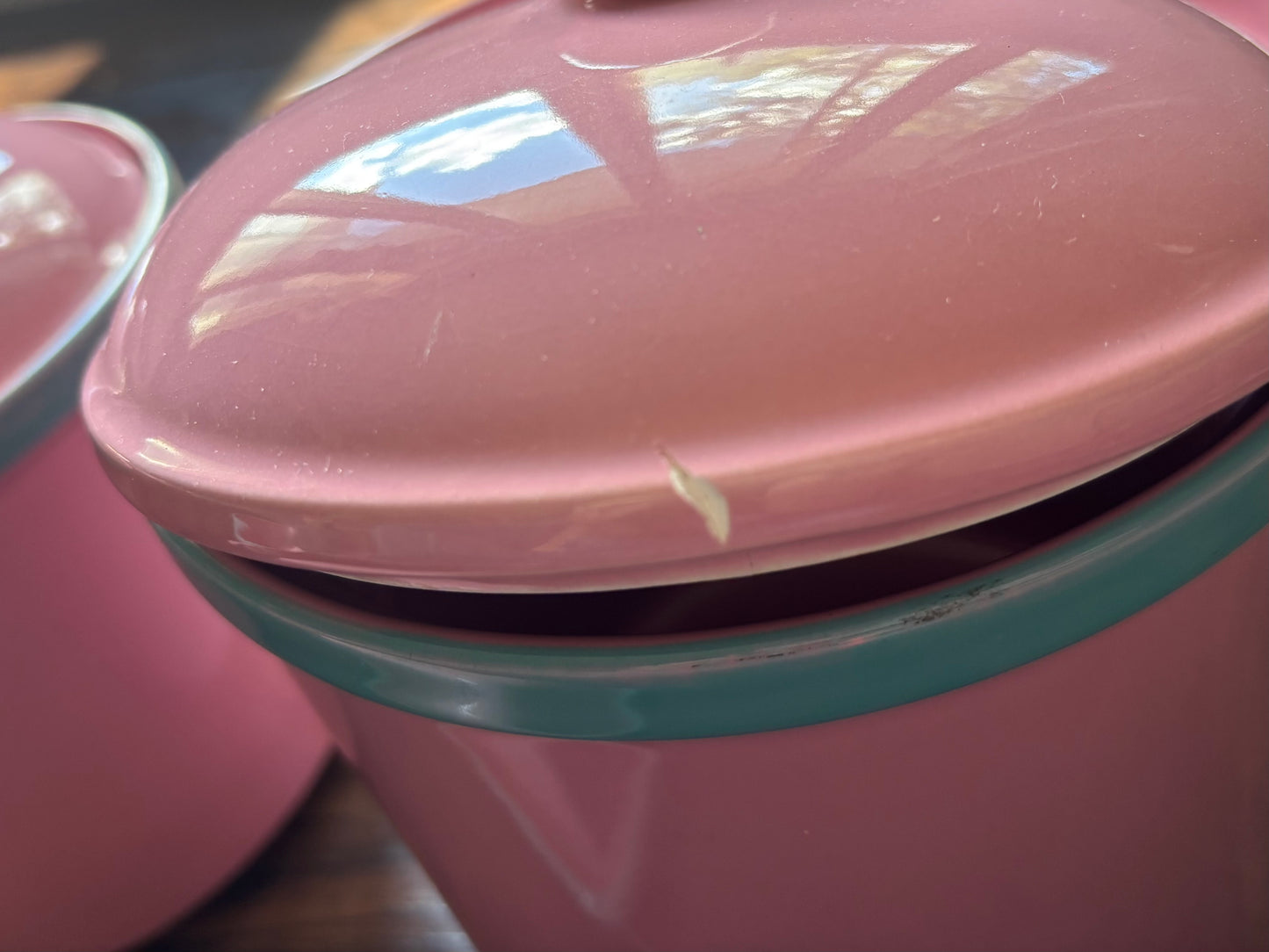 Vintage 1950s Pink Turquoise Canister Set Made in Japan MCM Ceramic Kitchen Canisters Butter Dish Creamer Atomic Retro