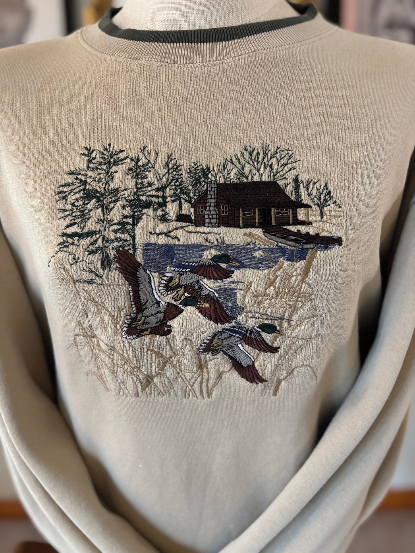 Vintage 90s CB Sport Mallard Duck Sweatshirt XL Embroidered Cabin Hunting Outdoors Croft & Barrow Crewneck