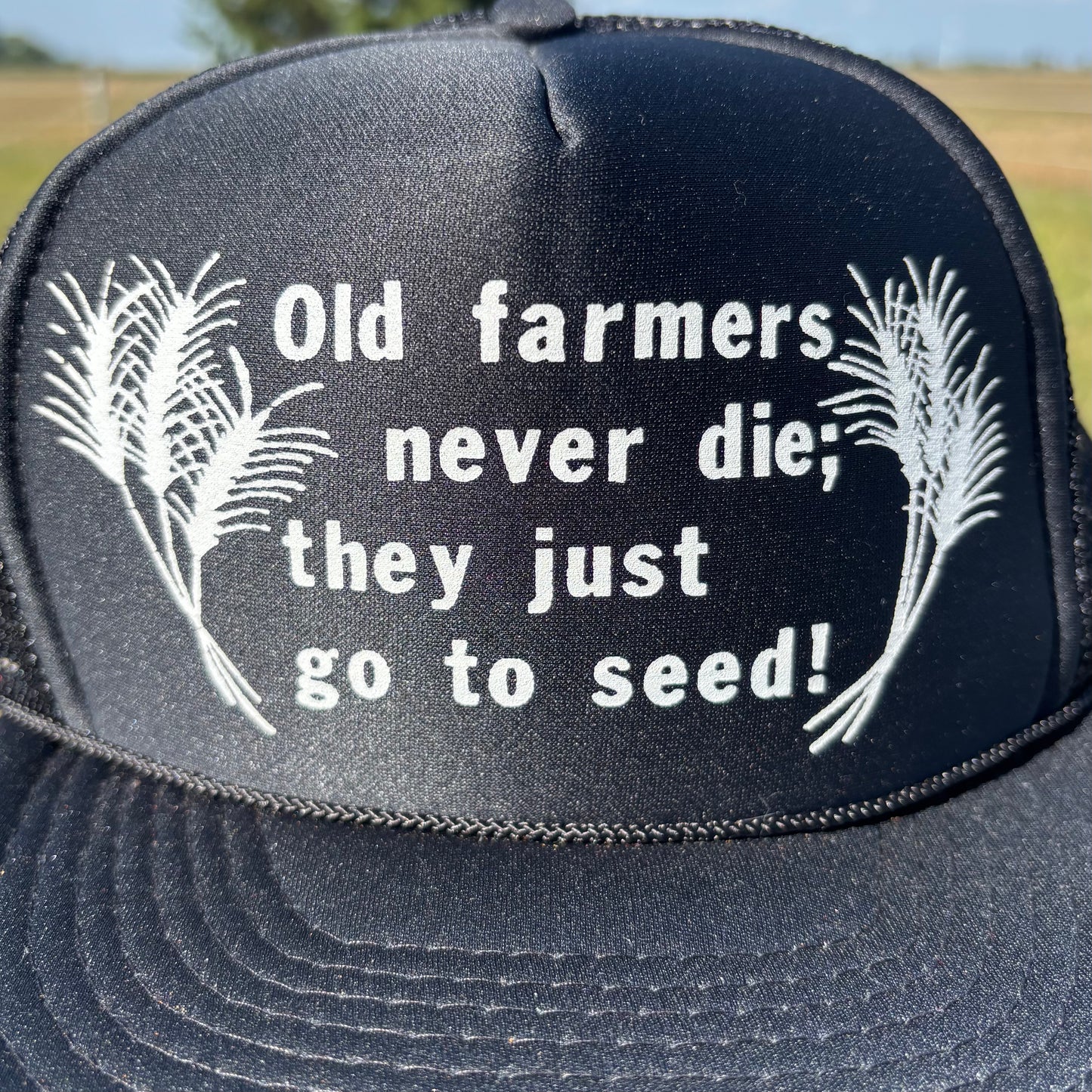 Vintage 90’s Old Farmers Never Die; they just go to seed–  Novelty Farming Trucker Hat