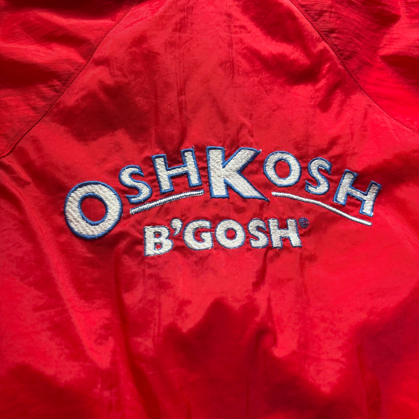 Vintage OshKosh B’Gosh Kids Red Hooded Windbreaker Jacket Embroidered Logo Full Zip Size 5/6