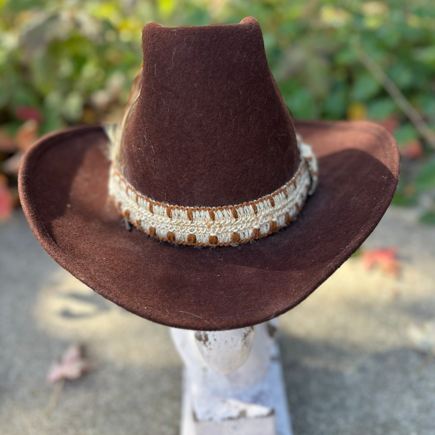 Vintage Western 100% Wool Cowboy Hat with Hatband and Feathers