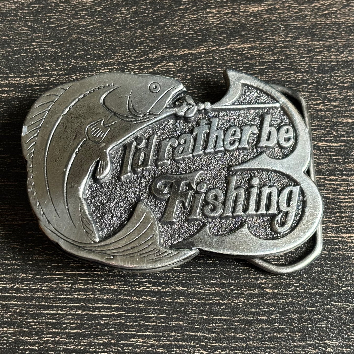 Vintage 1978 I’d Rather Be Fishing Belt Buckle | Great American Buckle Co | Made in USA