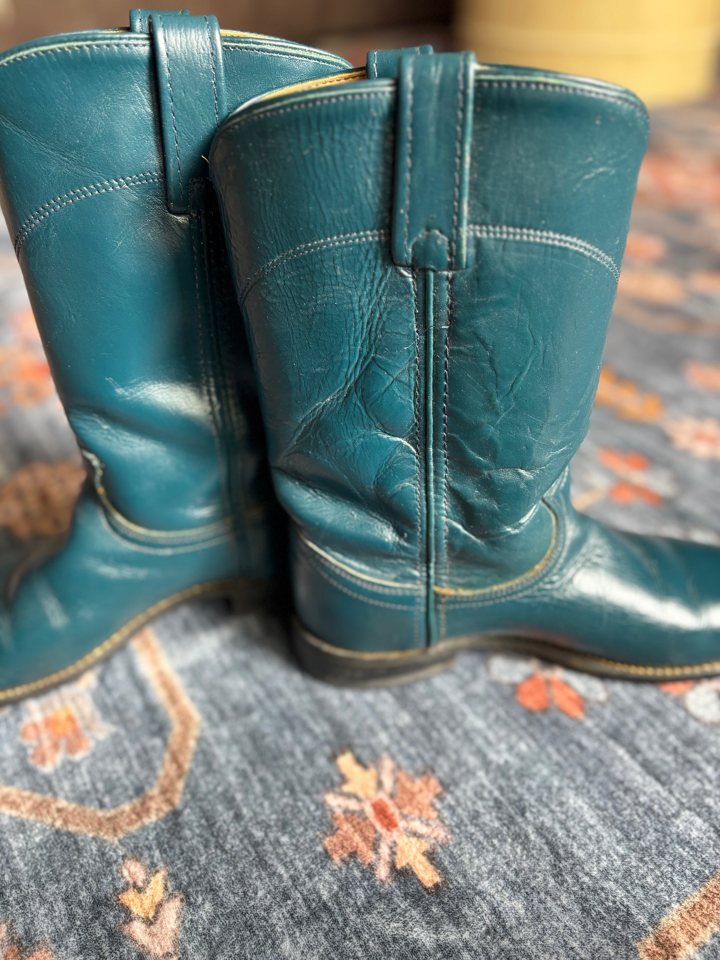 Vintage 1980s Acme Teal Cowboy Boots Women’s Size 8.5M USA Made Leather Western Roper Boots