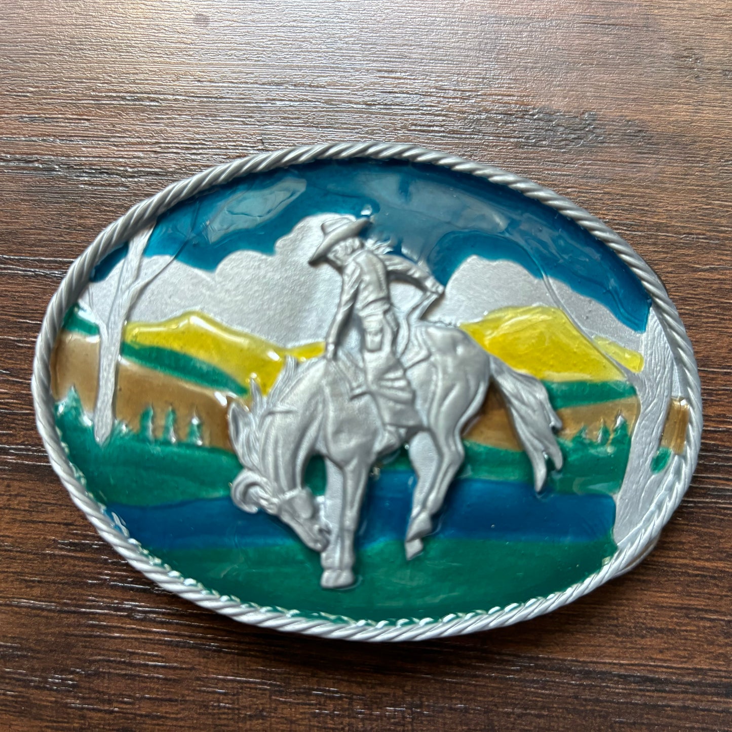 1981 Vintage Buckin’ Bronco Enamel Belt Buckle | The Great American Buckle Co.