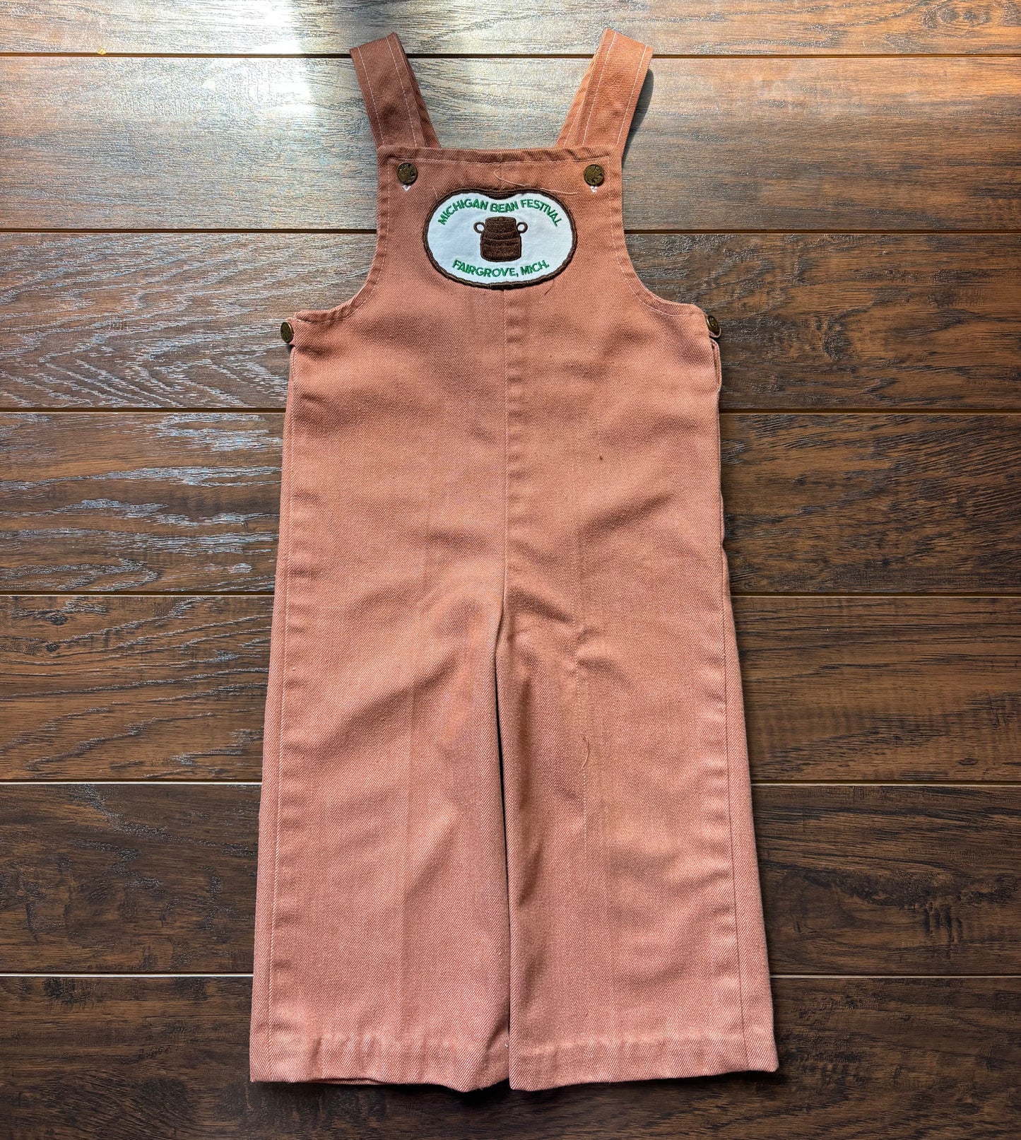 Vintage Handmade Michigan Bean Festival Kids Overalls Fairgrove MI Embroidered Patch 1970s 1980s Farm Festival