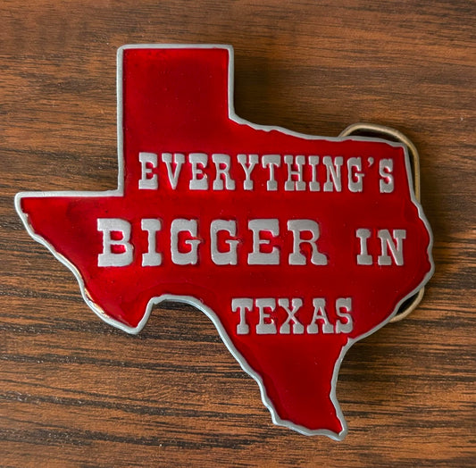 Vintage Western “Everything’s BIGGER in Texas” Enamel Resin Belt Buckle | The Great American Buckle Co.