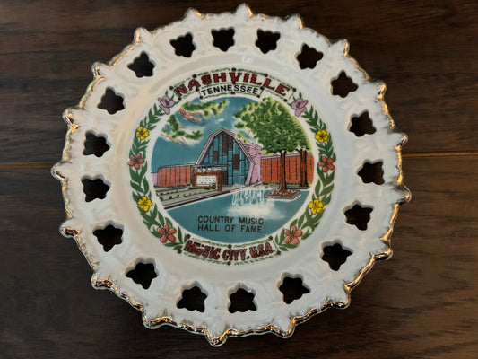 Vintage Nashville, Tennessee Music City, USA Souvenir Plate with Gold Trim | Country Music Hall of Fame