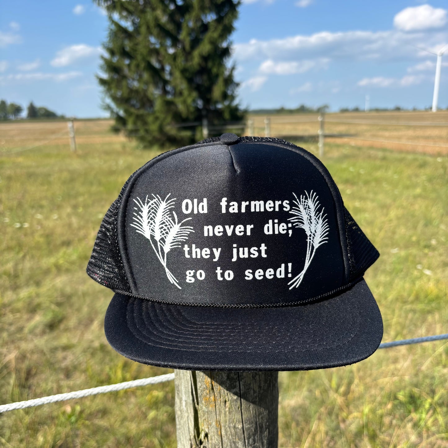 Vintage 90’s Old Farmers Never Die; they just go to seed–  Novelty Farming Trucker Hat