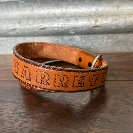 Vintage Western “Garrett” Stamped Full Grain Cowhide Belt