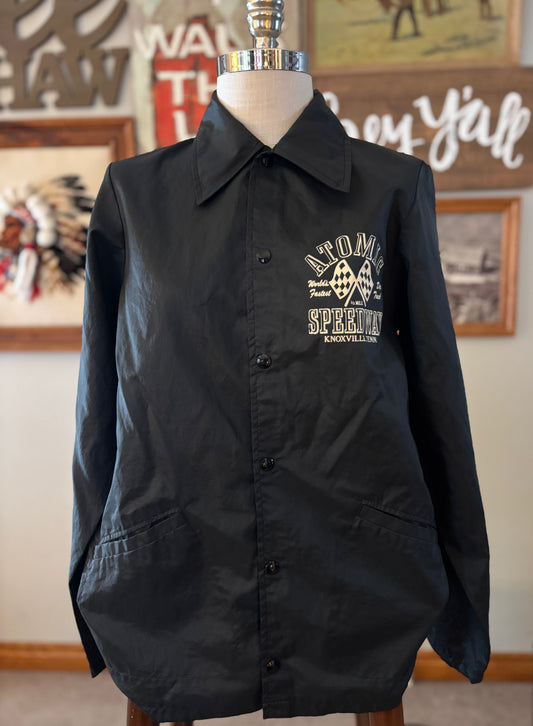 Vintage Atomic Speedway Jacket 1970s | Knoxville TN Dirt Track Racing Coach Jacket | Southern Athletic Nylon Snap Front