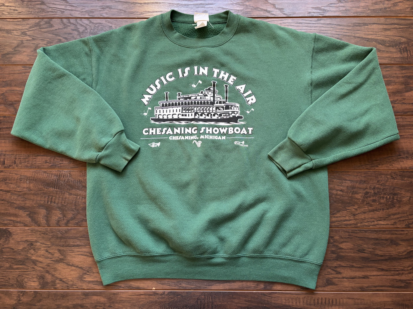 90s Vintage “Music Is In The Air” Chesaning Showboat Pullover Sweatshirt | Lee Cotton Blend