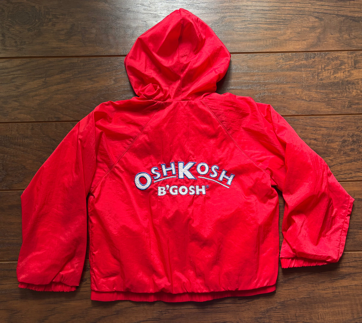 Vintage OshKosh B’Gosh Kids Red Hooded Windbreaker Jacket Embroidered Logo Full Zip Size 5/6